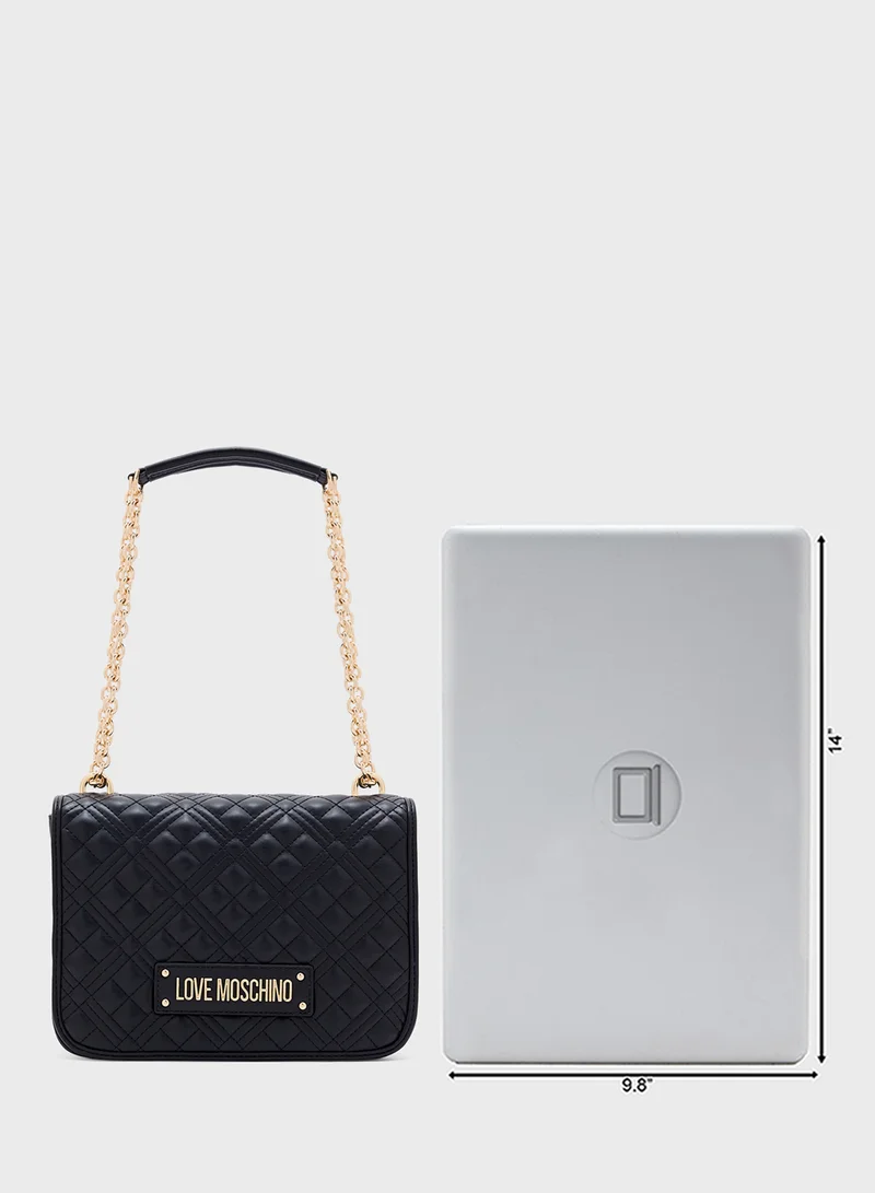 لوف موسكينو Quilted Chain Detailed Flap Over Crossbody