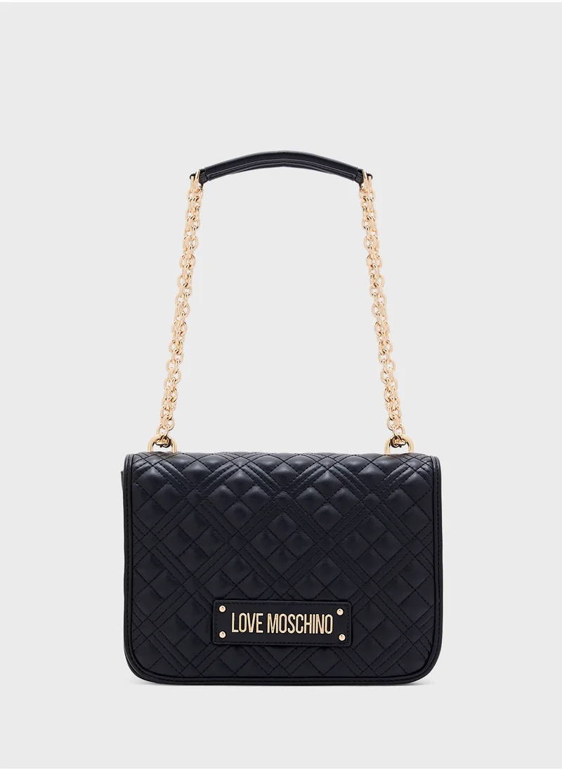 لوف موسكينو Quilted Chain Detailed Flap Over Crossbody