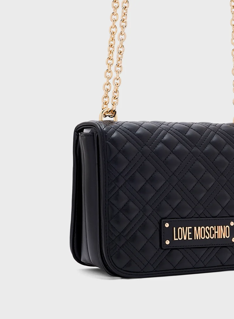 لوف موسكينو Quilted Chain Detailed Flap Over Crossbody