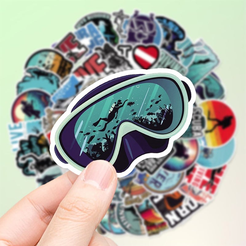 50pcs Multicolor Marine Exploration Stickers Scuba Diving Decals Underwater Landscape Design Waterproof Vinyl Aesthetic Decorative Stickers Suitable for Laptops Water Bottles Cell Phones Guitars Cars - Image 1