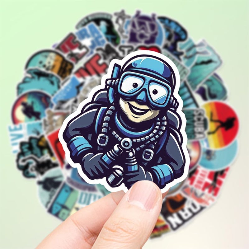 50pcs Multicolor Marine Exploration Stickers Scuba Diving Decals Underwater Landscape Design Waterproof Vinyl Aesthetic Decorative Stickers Suitable for Laptops Water Bottles Cell Phones Guitars Cars - Image 2