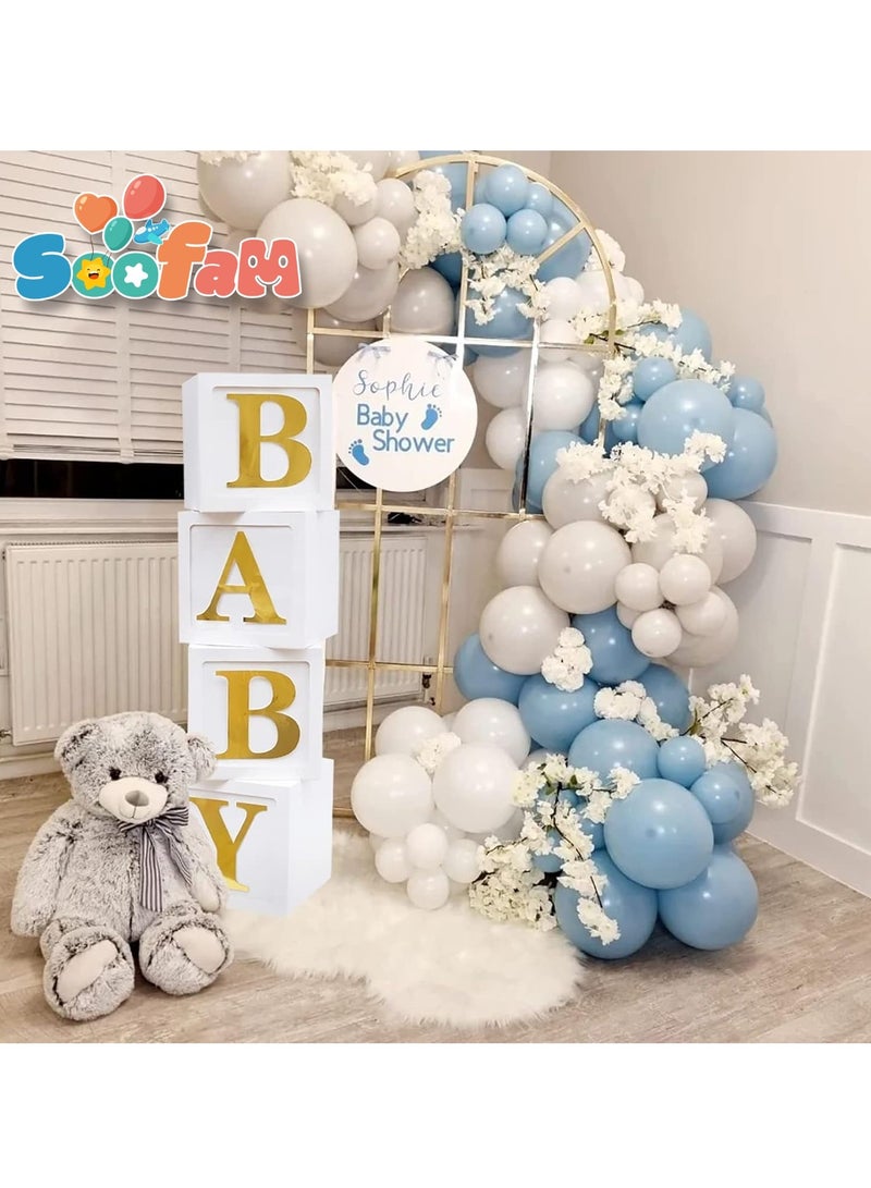 Soofam 34 Piece Balloon Box with 4 Pcs White Baby Blocks and A-Z 26 Letters, White Box with Gold Letters,Stereoscopic Party Boxes for Boys Girls Baby Shower Decorations Gender Reveal (BABY+A-Z Letters) - Image 3