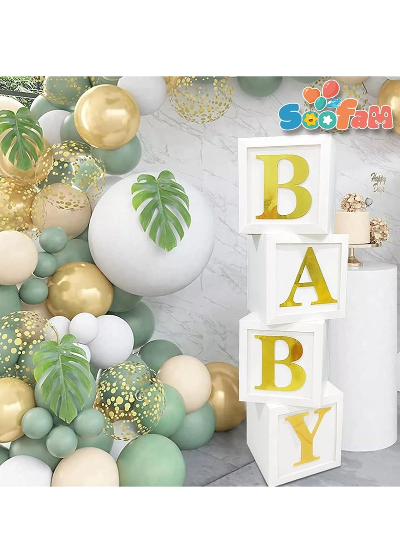 Soofam 34 Piece Balloon Box with 4 Pcs White Baby Blocks and A-Z 26 Letters, White Box with Gold Letters,Stereoscopic Party Boxes for Boys Girls Baby Shower Decorations Gender Reveal (BABY+A-Z Letters) - Image 4