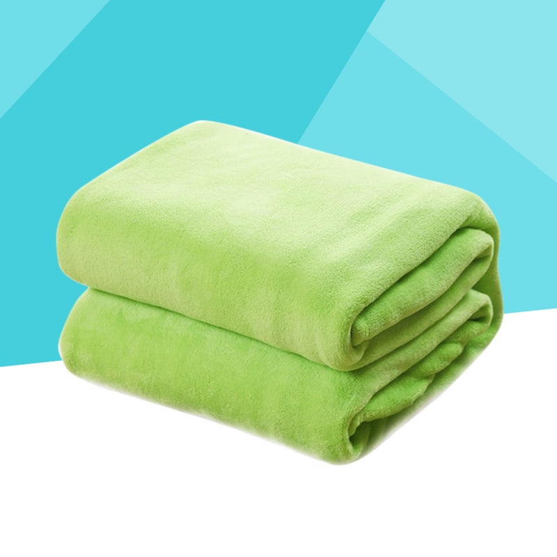 2pcs Color Flannel Fleece Blanket Couch Color Bed Blanket Sheet 100x140cm (Green) - Image 2
