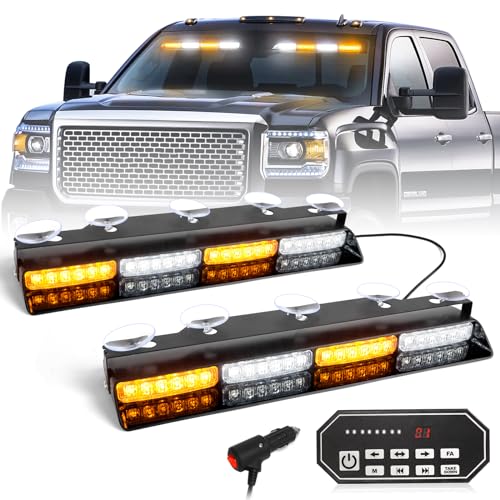 HLauto 604N Emergency Dash Strobe Lights: 2x16.8 inch Amber White Security Light w/Take Down, 48 LED Safety Flashing Warning Hazard Interior Windshield Light Bar for Truck Vehicle - Image 1