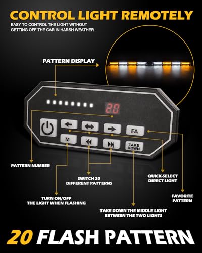 HLauto 604N Emergency Dash Strobe Lights: 2x16.8 inch Amber White Security Light w/Take Down, 48 LED Safety Flashing Warning Hazard Interior Windshield Light Bar for Truck Vehicle - Image 5