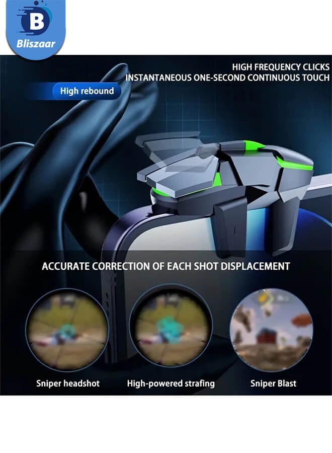 Bliszaar Mobile Game Controller Trigger, PUBG Accessories 6 Finger Trigger, High Sensitivity and 4 Metal Button, Non-slip and Human Body Design with 2 Finger Sleeves - Image 4