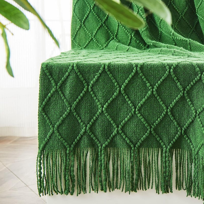 inhand Green Knitted Throw Blanket for Couch and Bed St Patricks Day Lucky Spring Gifts Throw for Her or Him Soft Farmhouse Woven Blanket with Tassel Lightweight Decorative 50x60 - Image 2