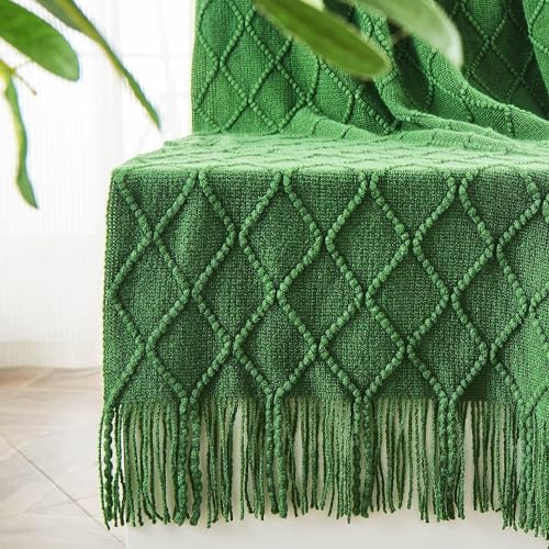 inhand Green Knitted Throw Blanket for Couch and Bed St Patricks Day Lucky Spring Gifts Throw for Her or Him Soft Farmhouse Woven Blanket with Tassel Lightweight Decorative 50x60 - Image 1