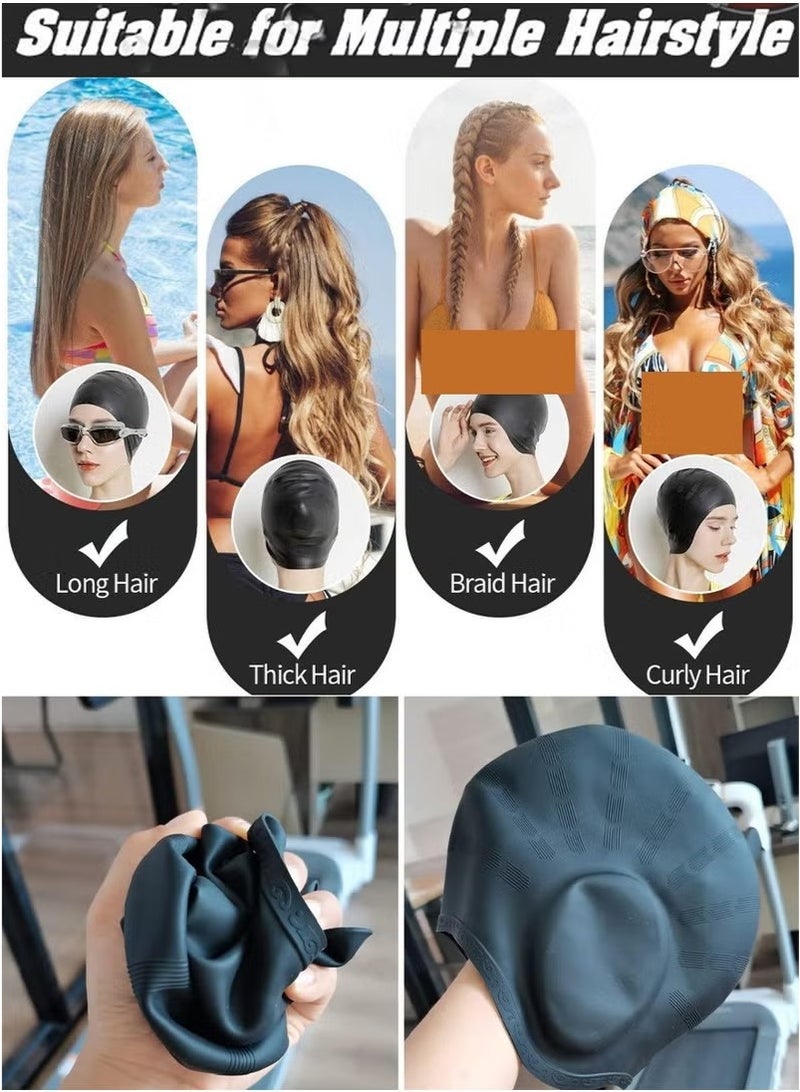 قبعة سباحة من السيليكون للرجال والنساء والبالغين، متينة ومرنة وصديقة للبشرة، قبعات سباحة للشعر الطويل والقصير، تحمي أذنيك وشعرك، تصميم مريح مع جيب لحماية الأذن - Image 5