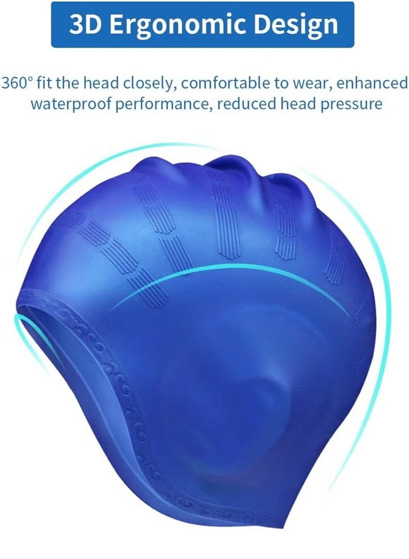 قبعة سباحة من السيليكون للرجال والنساء والبالغين، متينة ومرنة وصديقة للبشرة، قبعات سباحة للشعر الطويل والقصير، تحمي أذنيك وشعرك، تصميم مريح مع جيب لحماية الأذن - Image 4