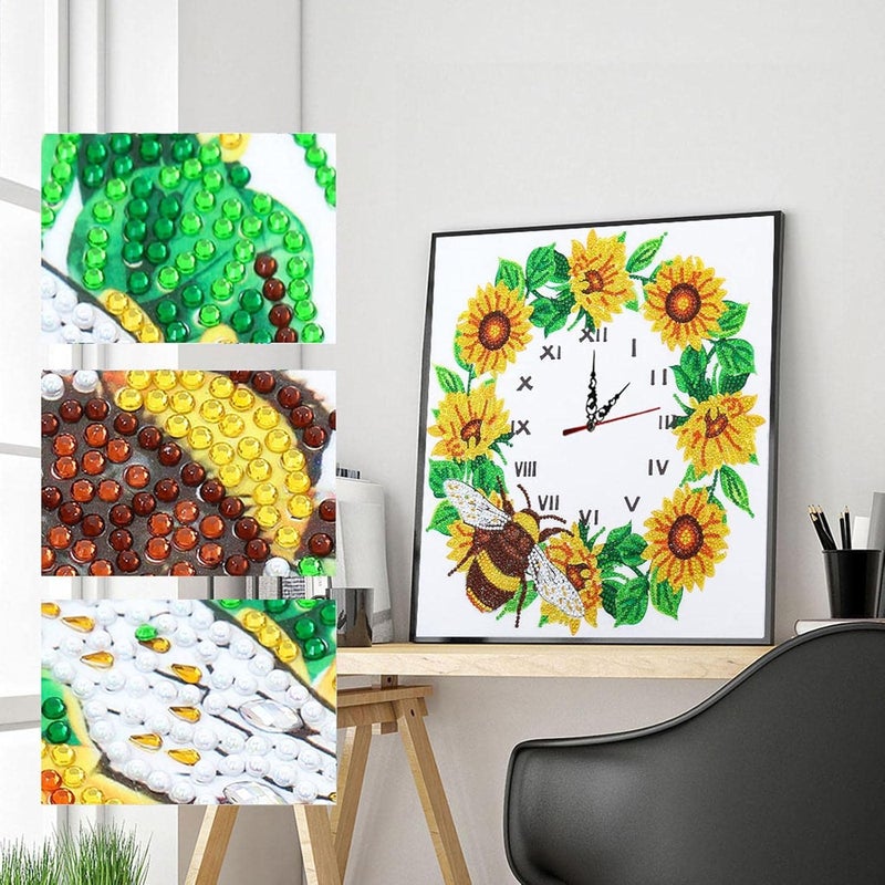klarako DIY 5D diamond of painting Kits art of diamond Clock Special Shape Rhinestones diamond of painting for Adults Beginner Kids Colourful Flowers Home Wall Decor, Yellow - Image 3