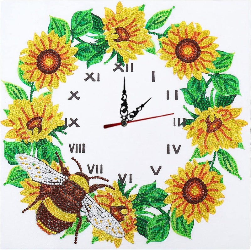 klarako DIY 5D diamond of painting Kits art of diamond Clock Special Shape Rhinestones diamond of painting for Adults Beginner Kids Colourful Flowers Home Wall Decor, Yellow - Image 1