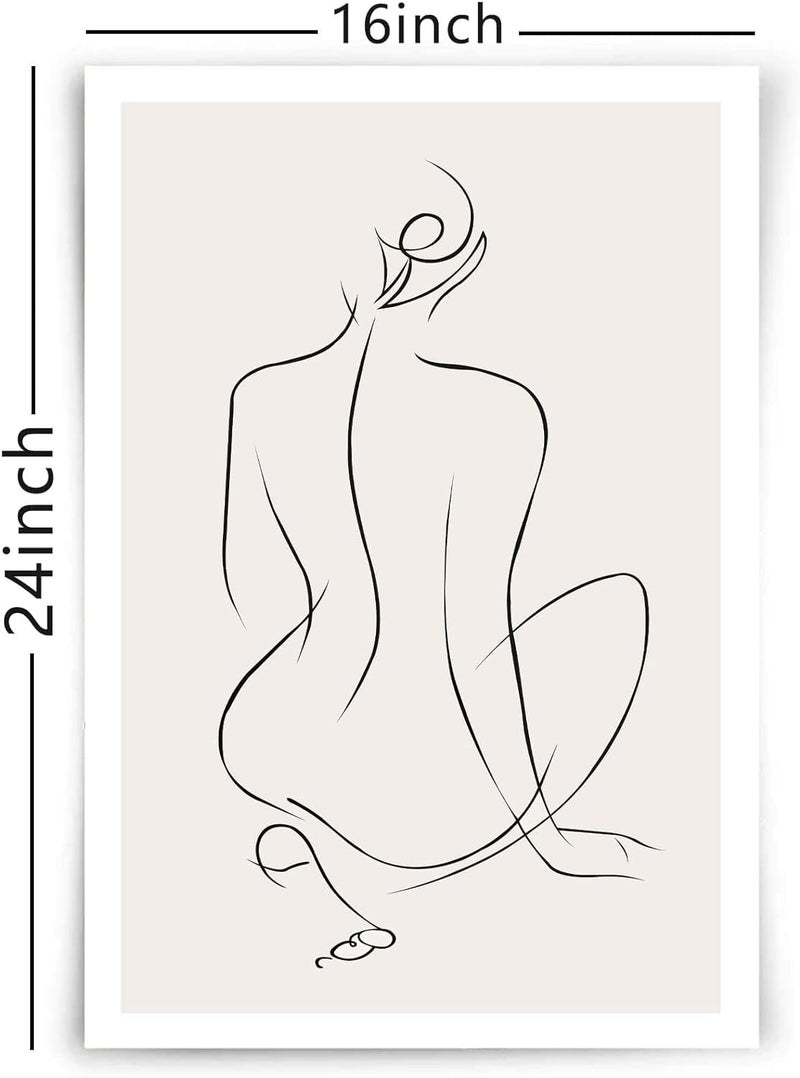 Woman Line Drawing Art Print Minimalist Feminine Line Wall Art Female Body Print Poster Modern Body Line Art Minimalist Abstract Prints Black White and Beige Poster for Bedroom16x24in No Frame