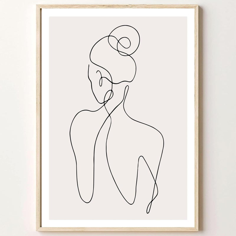 Woman Line Drawing Art Print Minimalist Feminine Line Wall Art Female Body Print Poster Modern Body Line Art Minimalist Abstract Prints Black White and Beige Poster for Bedroom16x24in No Frame