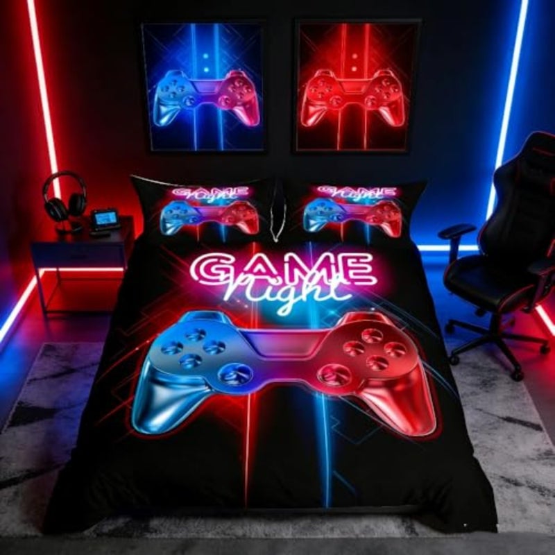 مجموعة غطاء لحاف مطبوع متعدد الألوان من Gamepad Gamepad Gamepad Gamepad Gamepad طقم سرير غرفة نوم فاخرة للأولاد والبنات - Image 1