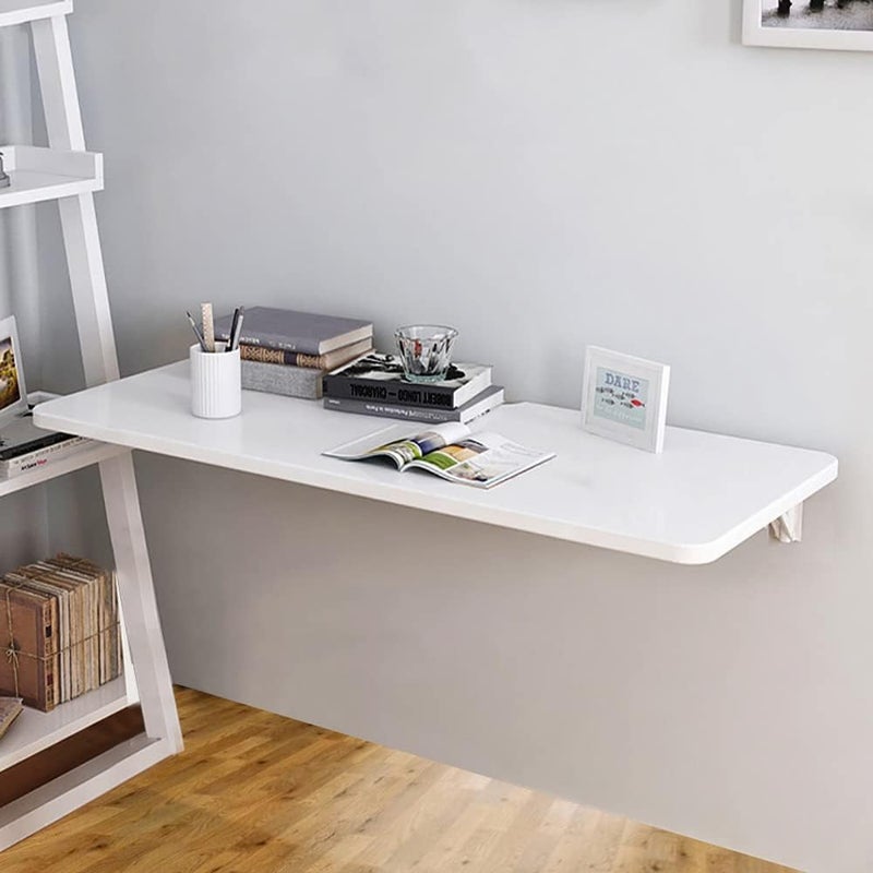 VITION Computer Wall Mount Stand Folding Wall-Mounted Drop-Leaf Table,Metal Folding Shelf Bench Table Bracket (White, 40 X 80 cm) - Image 1