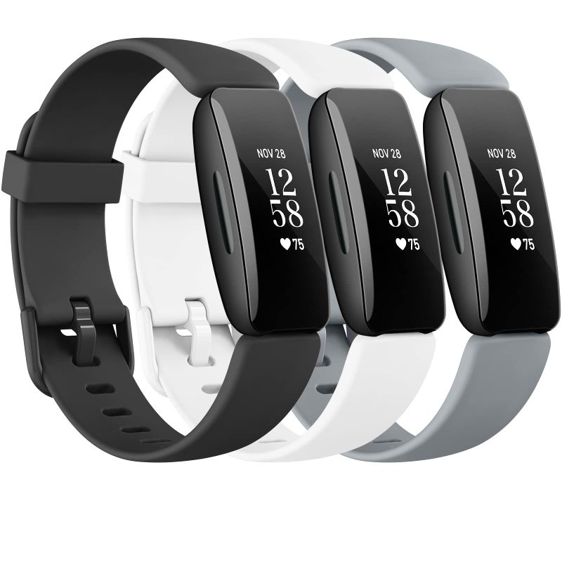 Mugust 3 Pack Silicone Bands Compatible with Fitbit Inspire 2 Bands for Women Men, Adjustable Replacement Sport Wristbands Straps for Fitbit Inspire 2 / Ace 3 (Black/Gray/White) - Image 1