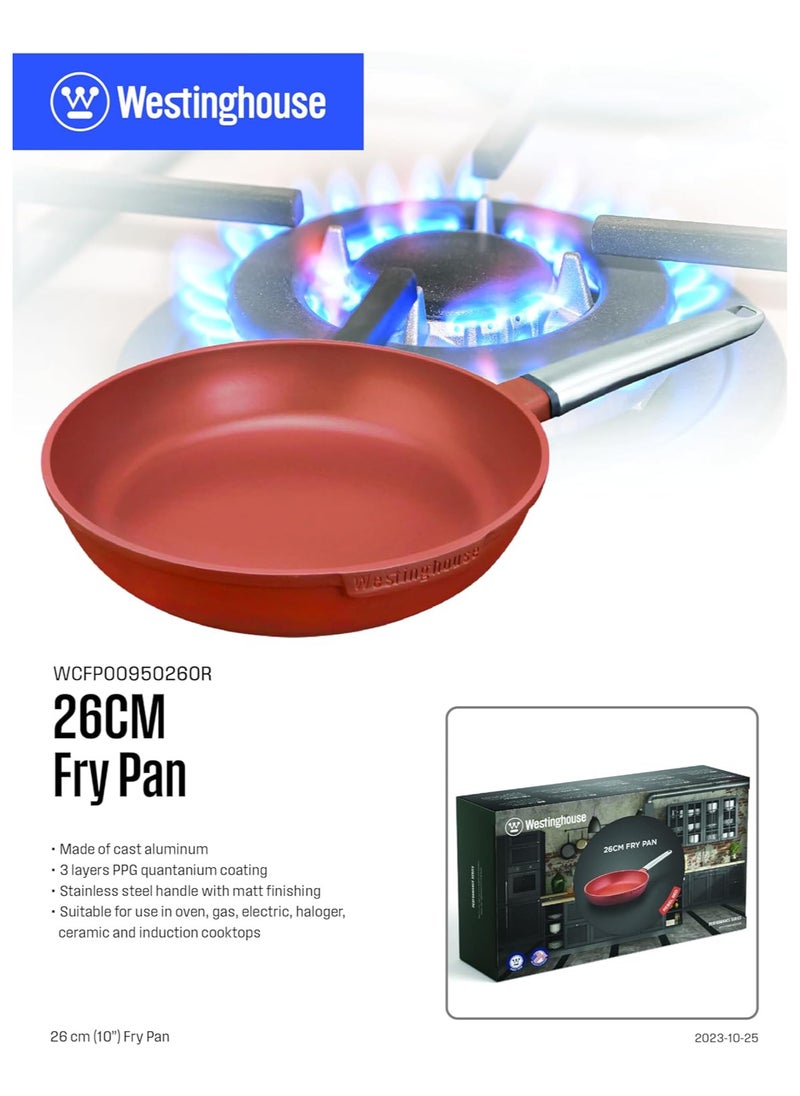 Westinghouse Westinghouse Performance Series 26cm Non-Stick Fry Pan Cast Aluminum with QuanTanium Coating Induction & Oven Safe Cool-Touch Stainless Steel Handle - Orange  - Image 5
