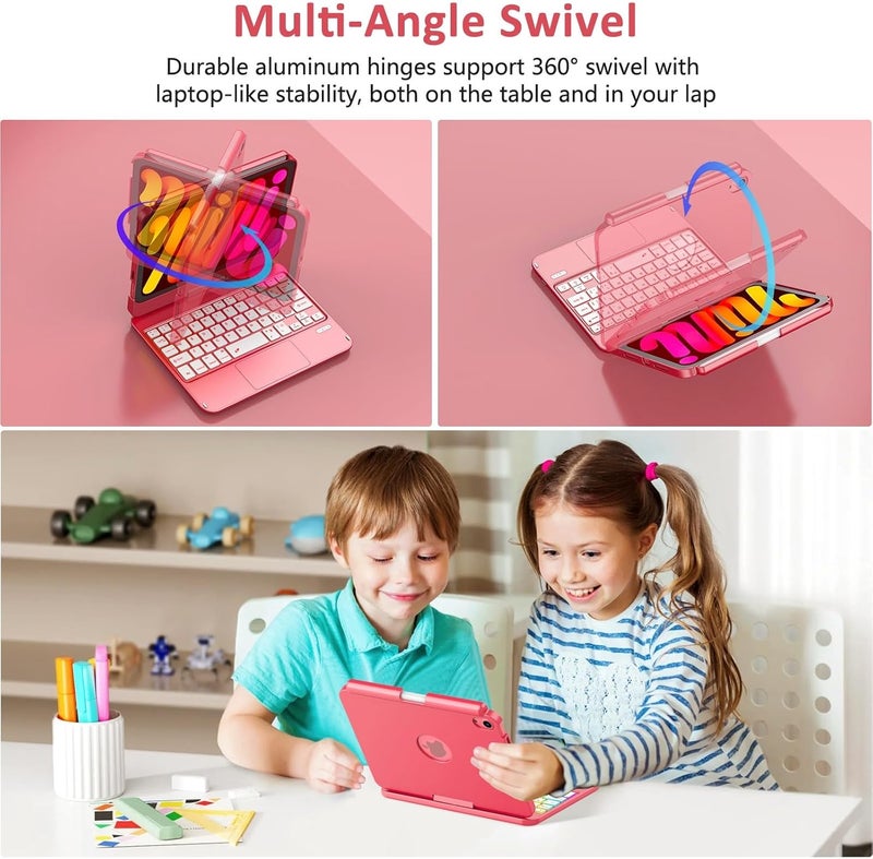FUWANG Keyboard Case for iPad mini 7 A17 Pro (2024) & iPad mini 6th Generation (2021) 8.3-inch, 360° Swivel, Multi-Touch Trackpad, 7-Color Backlit, Keyboard Cover with Pencil Holder, Red - Image 5