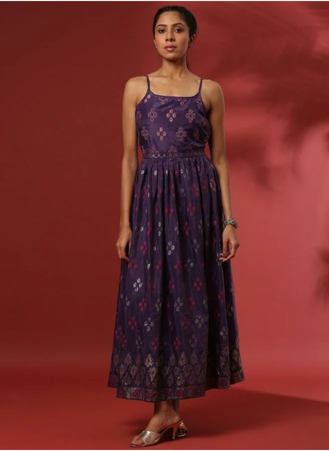 أبهشتي Printed strappy fit and flare dress-violet