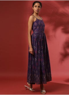 Abhishti Printed strappy fit and flare dress-violet  - Image 4