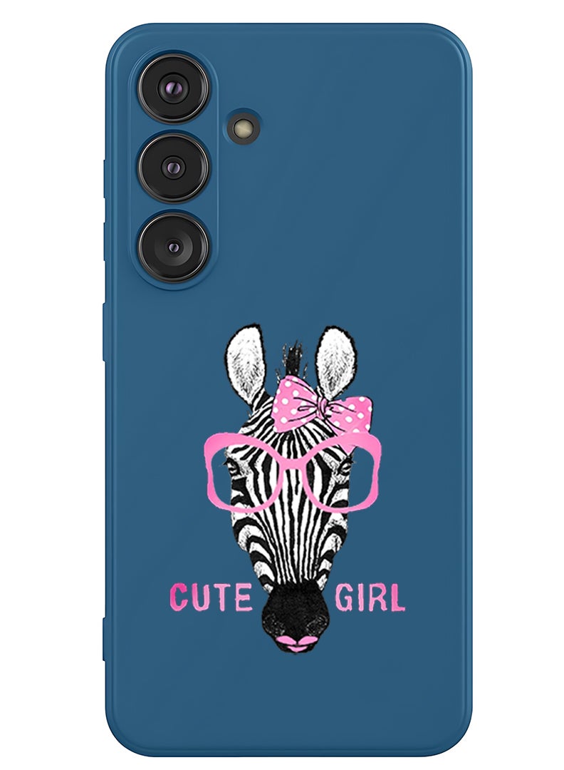 Theodor Protective Slim Fit Case Liquid Silicone Cover with Full Body Protection Anti-Scratch Shockproof Case For Samsung Galaxy S25 (Blue) - Cute girl zebra - Image 1
