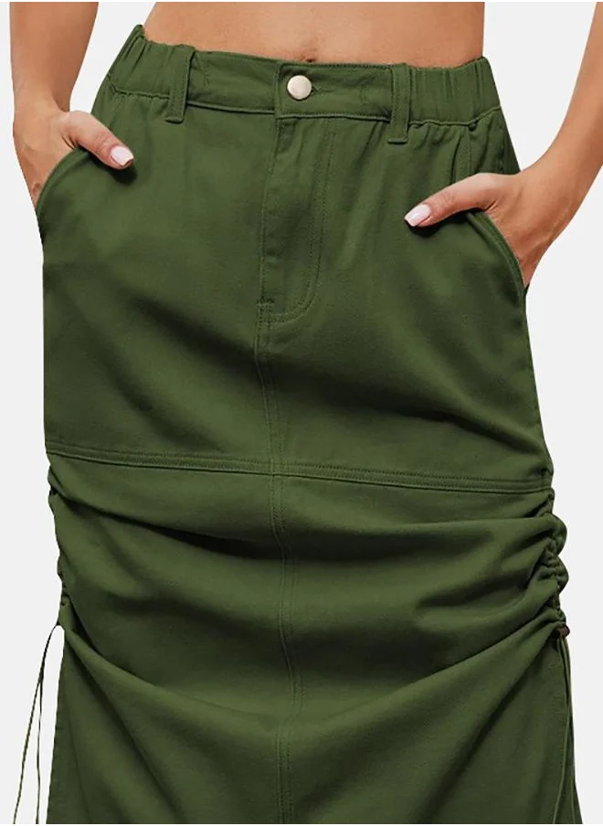 YUNIQEE Green Denim Midi Skirts