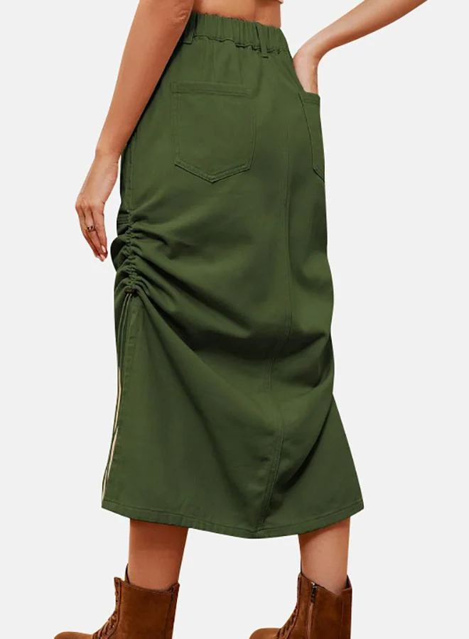 YUNIQEE Green Denim Midi Skirts