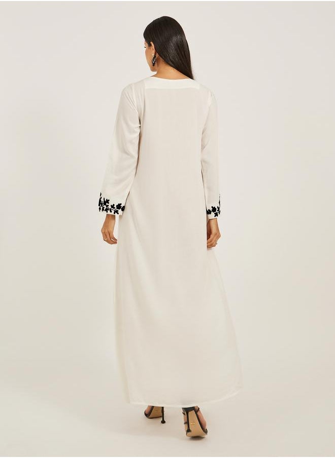 Maxim Creation - Embroidered V-Neck A-Line Tiered Kaftan by Styli - Image 1