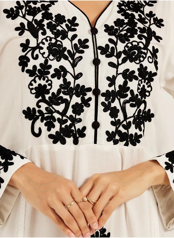 Maxim Creation - Embroidered V-Neck A-Line Tiered Kaftan by Styli - Image 1