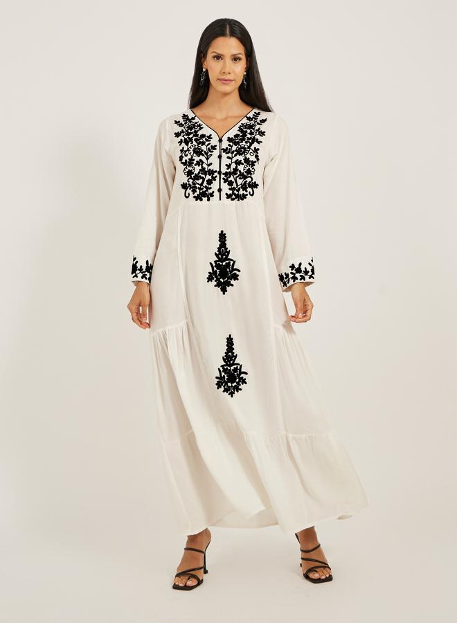 Maxim Creation Embroidered V-Neck A-Line Tiered Kaftan - Image 2