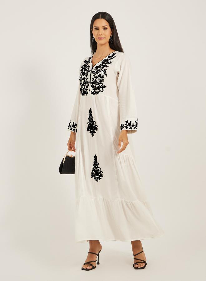 Maxim Creation Embroidered V-Neck A-Line Tiered Kaftan - Image 1