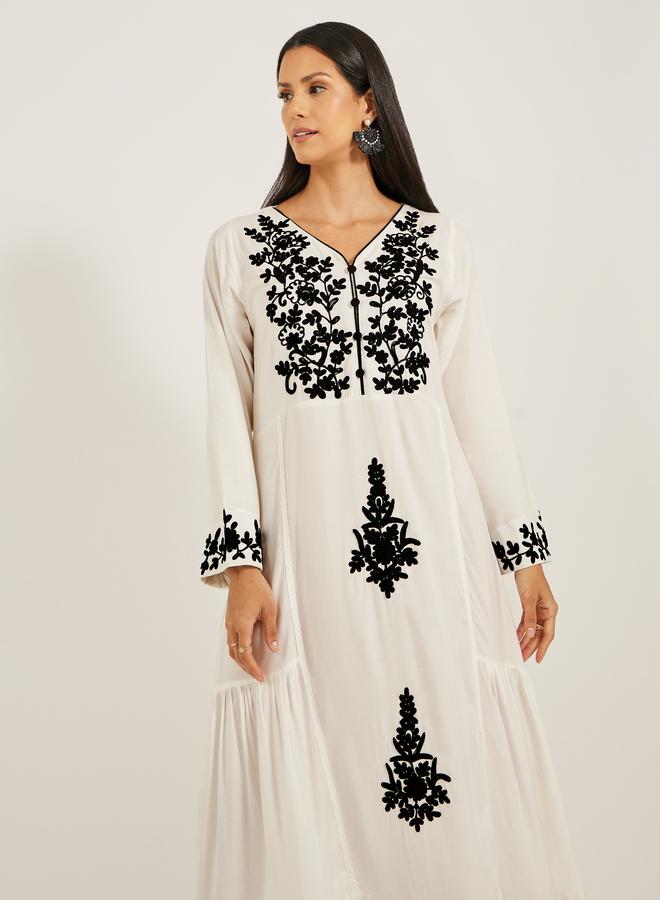 Maxim Creation Embroidered V-Neck A-Line Tiered Kaftan - Image 3