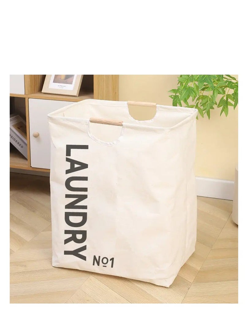 Portable Folding waterproof Fabric Laundry Basket - White - Image 1