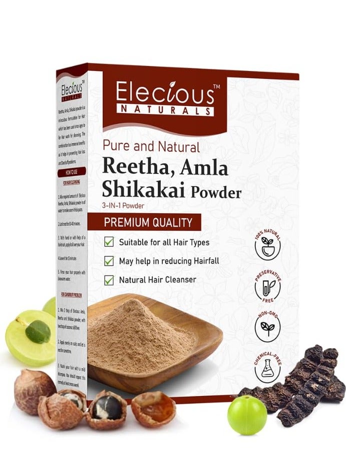 Elecious Naturals Amla, Reetha, Shikakai Powder for Hair - Image 1