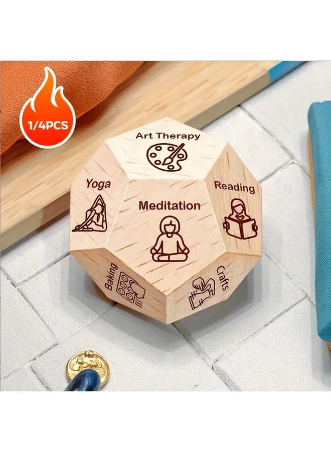 4 قطع نرد خشبي ذو 12 وجهًا هدية ذات طابع عناية ذاتية للرجال والنساء - Image 2