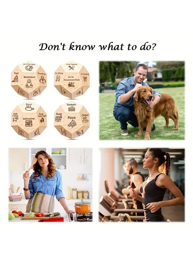 4 قطع نرد خشبي ذو 12 وجهًا هدية ذات طابع عناية ذاتية للرجال والنساء - Image 4