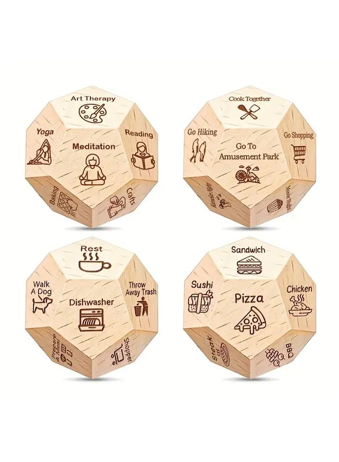 4 قطع نرد خشبي ذو 12 وجهًا هدية ذات طابع عناية ذاتية للرجال والنساء - Image 1