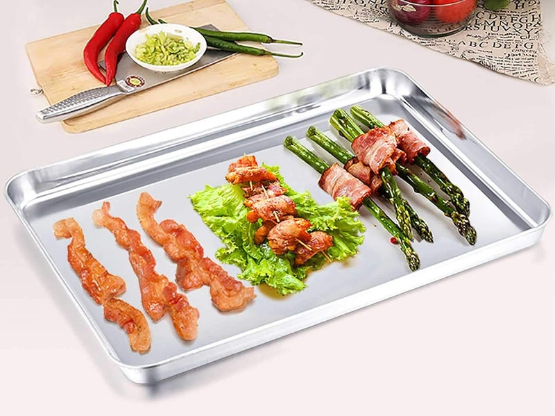 TeamFar Pure Stainless Steel Toaster Oven Pan Tray Ovenware, Big Size 12'' x 10'' x 1'', Rust Resistant & Healthy, Mirror Finish & Deep Edge, Easy Clean & Dishwasher Safe - Image 2
