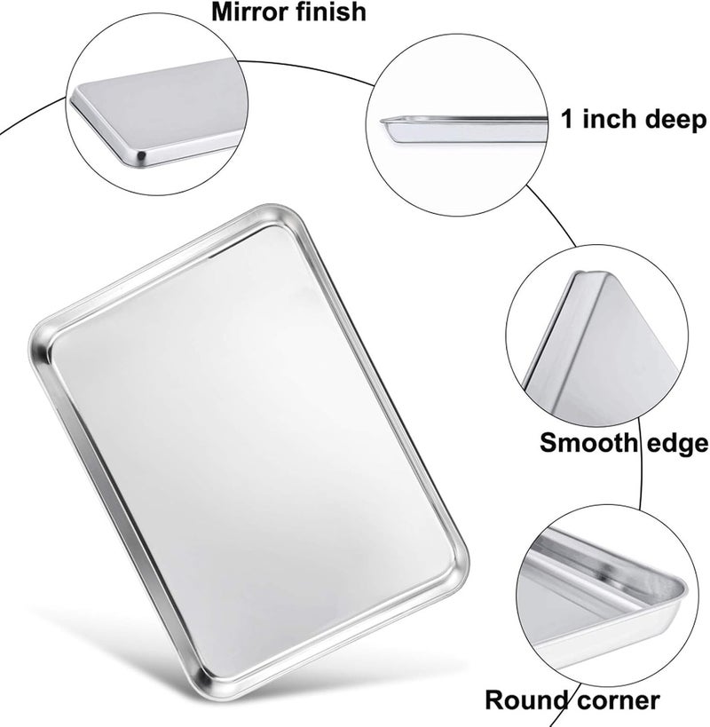 TeamFar Pure Stainless Steel Toaster Oven Pan Tray Ovenware, Big Size 12'' x 10'' x 1'', Rust Resistant & Healthy, Mirror Finish & Deep Edge, Easy Clean & Dishwasher Safe - Image 3