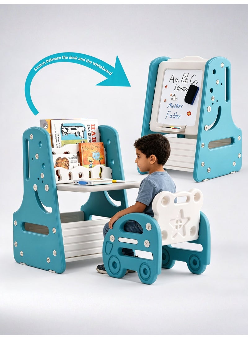Vicalo 3-in-1 Kids Art Easel Table & Chair Set, Blue - Image 1