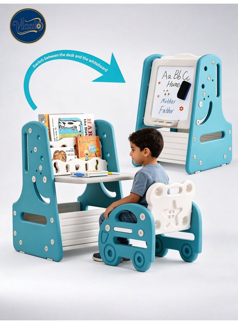 Vicalo 3-in-1 Kids Art Easel Table & Chair Set, Blue - Image 1
