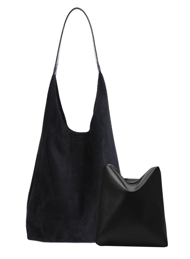 MYHOZEE Suede Tote Bag for Women - Faux Leathe Handbags Set Fashion Handle Bag Large Shoulder Purse Ladies Hobo Bag - Image 1