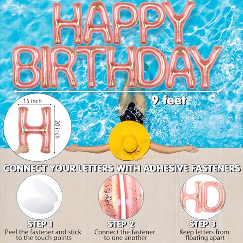 Shappy 20 Happy Birthday Pool Large Floating Letter Balloons with Adhesive Dots Inflatable Pool Decorations for Summer Birthday PartyRose Gold - Image 5