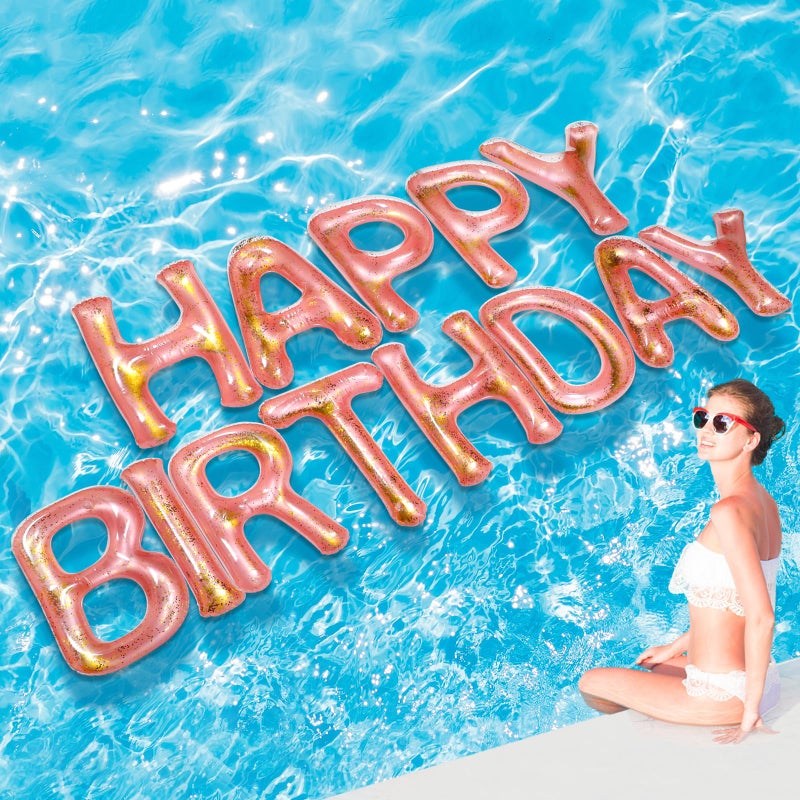 Shappy 20 Happy Birthday Pool Large Floating Letter Balloons with Adhesive Dots Inflatable Pool Decorations for Summer Birthday PartyRose Gold - Image 3