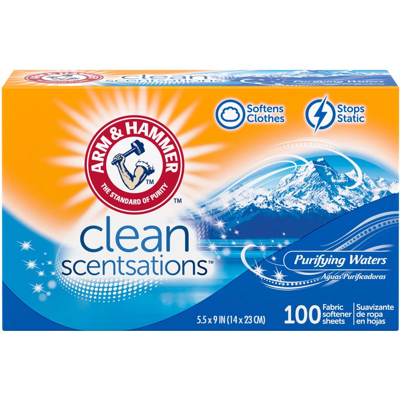 Arm & Hammer Fabric Softener Sheets, 100 sheets, Purifying Waters - Image 1