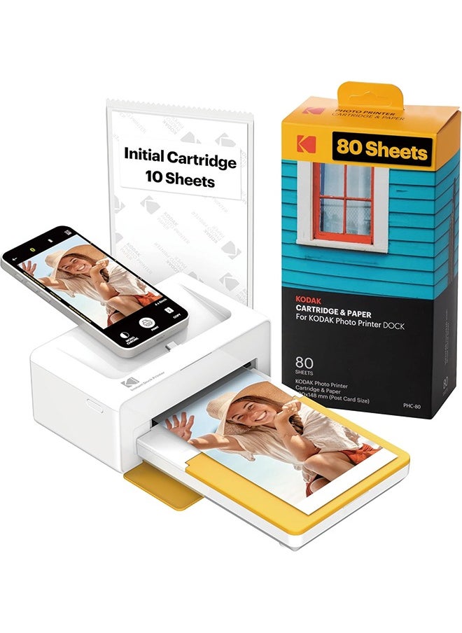 Kodak - KODAK Dock Plus 4PASS Instant Photo Printer (4x6 inches) + 90 Sheets Bundle (10 Initial Sheets + 80 Sheet Pack) - Image 1