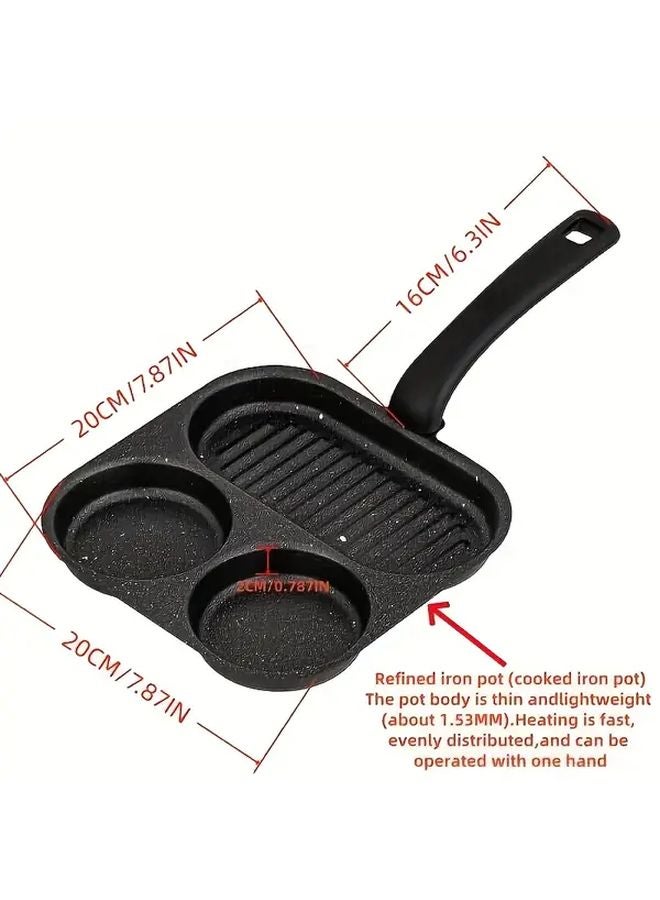 مقلاة سوداء بمقبض ذو حبيبات خشبية، مصنوعة من الحديد الزهر الثقيل، غير لاصقة، مناسبة للبيض، متوافقة مع الحث، تستخدم مع مواقد الغاز والكهرباء. - Image 3