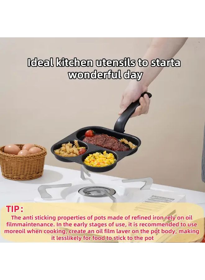مقلاة سوداء بمقبض ذو حبيبات خشبية، مصنوعة من الحديد الزهر الثقيل، غير لاصقة، مناسبة للبيض، متوافقة مع الحث، تستخدم مع مواقد الغاز والكهرباء. - Image 4